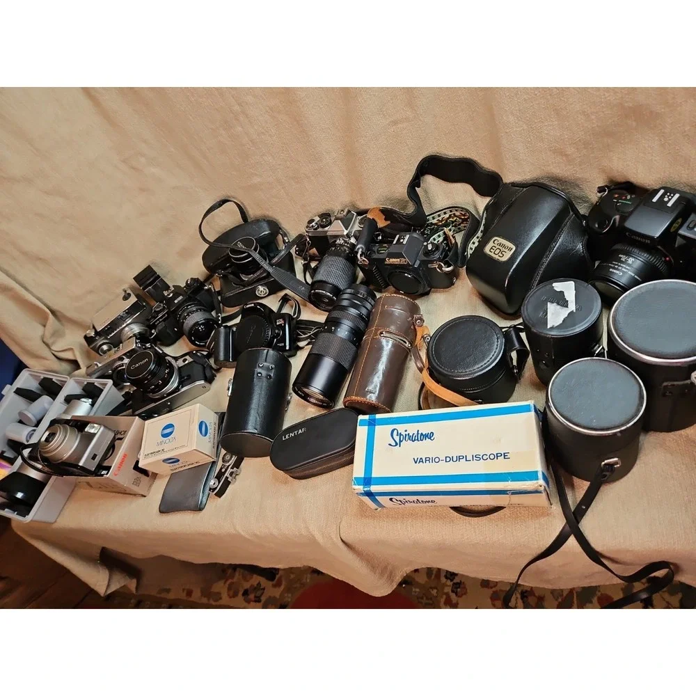 Vintage Camera & Lens Lot Canon Nikon Olympus Pentax Untested